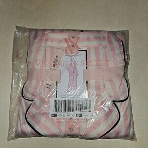 Victoria's Secret Glazed Satin Pajama Set Pink Iconic Stripes size XL Long NWT